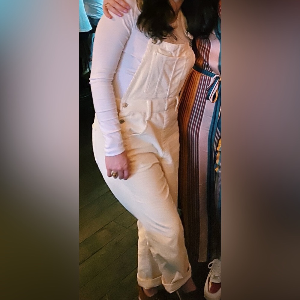 Madewell white corduroy overalls.